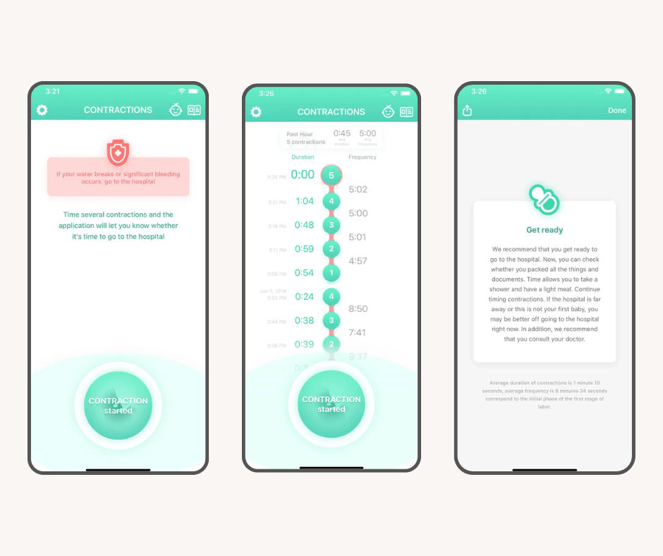 Contraction Timer & Counter app screenshot.