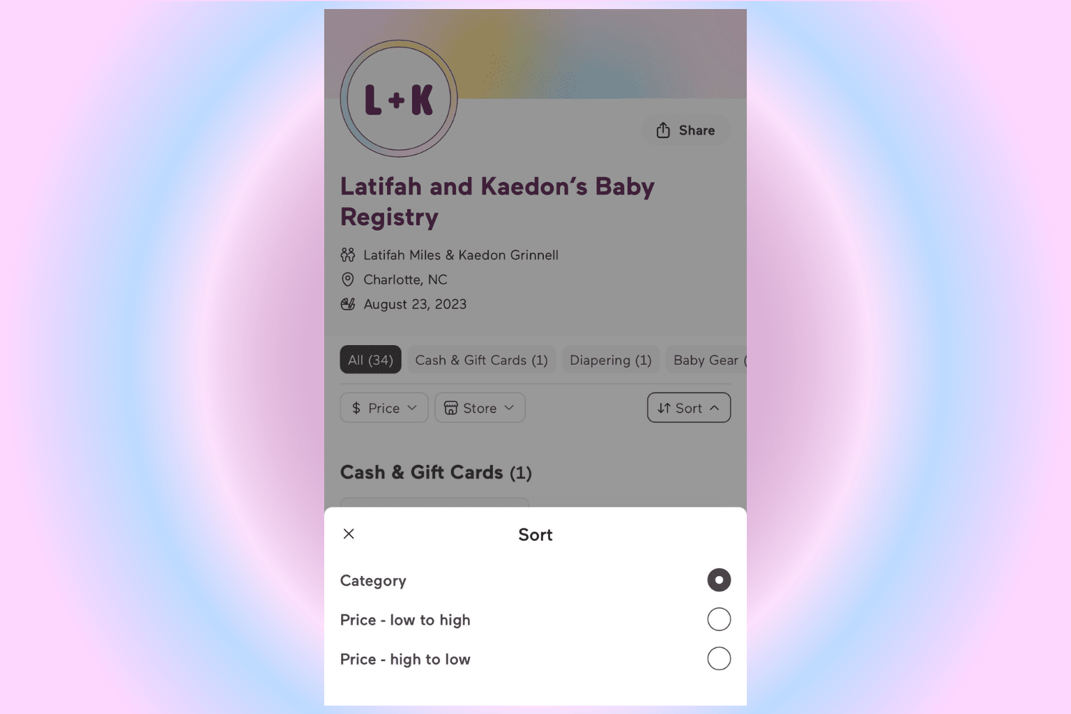Sort a Registry by Price.