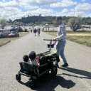 Dad pulling Veer City Cruiser Wagon thumbnail.