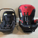 An infant car seat (Nuna Pipa aire rx) pictured next to a convertible car seat (Evenflo Sonus 65). thumbnail.