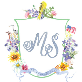 Watercolor Monogram Wedding Crest | Monogram Logo | Dusty Blue Greens Ducks  | Duck Crest | Mallard | Floral