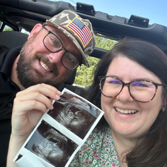 Aly and Jordan's Baby Registry Photo.